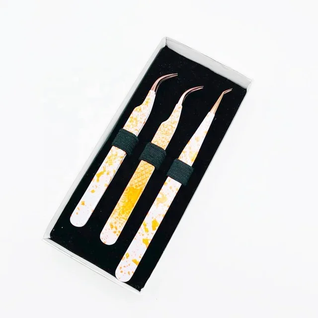 Best Selling Fiber Tip Tweezers 90 Degree Stainless Steel Private Label Fiber Tip Lash Tweezers