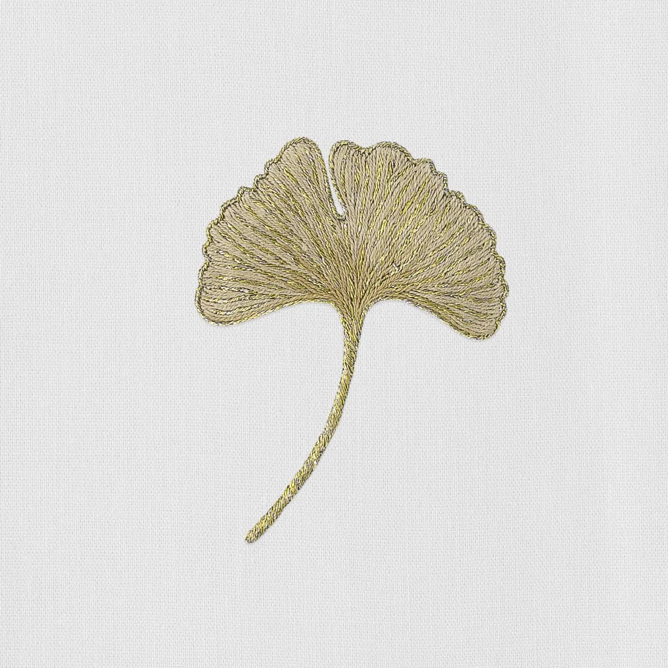 High Quality White Cotton Hemstitch Tea Napkin Embroidered with Gold Ginkgo Leaf Guest Towel Design for Home Sports Weddings