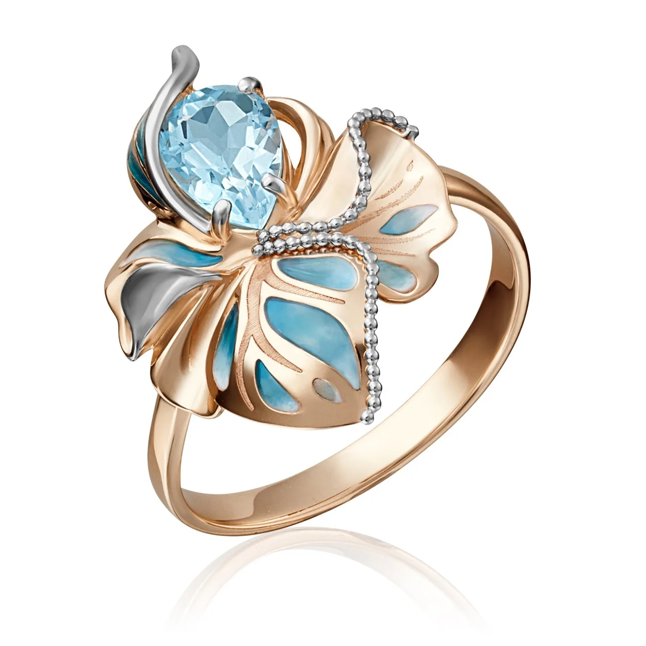 Stylish Unique Design Ring 14K Solid Rose Yellow White Gold Topaz White Topaz ChromDiopside Enamel Custom Jewelry OEM ODM