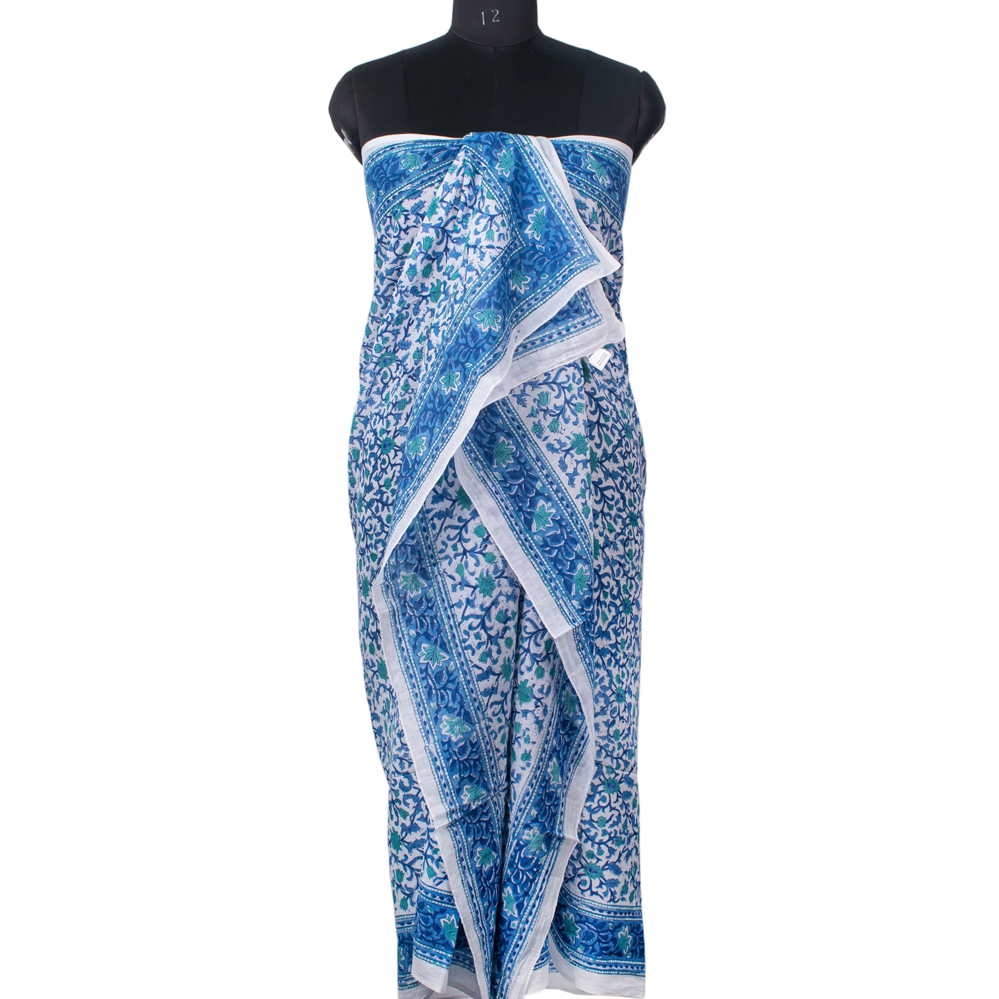 Ethnic Style Head Wrap Scarves Floral Block Printed Cotton Scarf Indian Handmade Sarong White Beach Cover Ups Pareo Wholesale