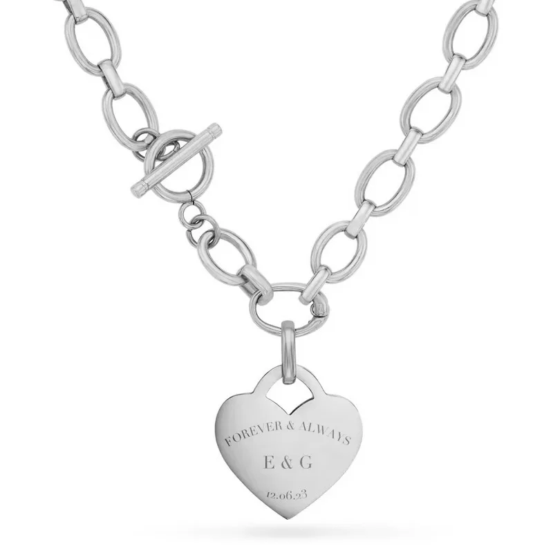 LUCKYDG Waterproof Tarnish Free 18K Gold Plated Stainless Steel personalised engraving Custom Heart Token Oval Chain Necklace