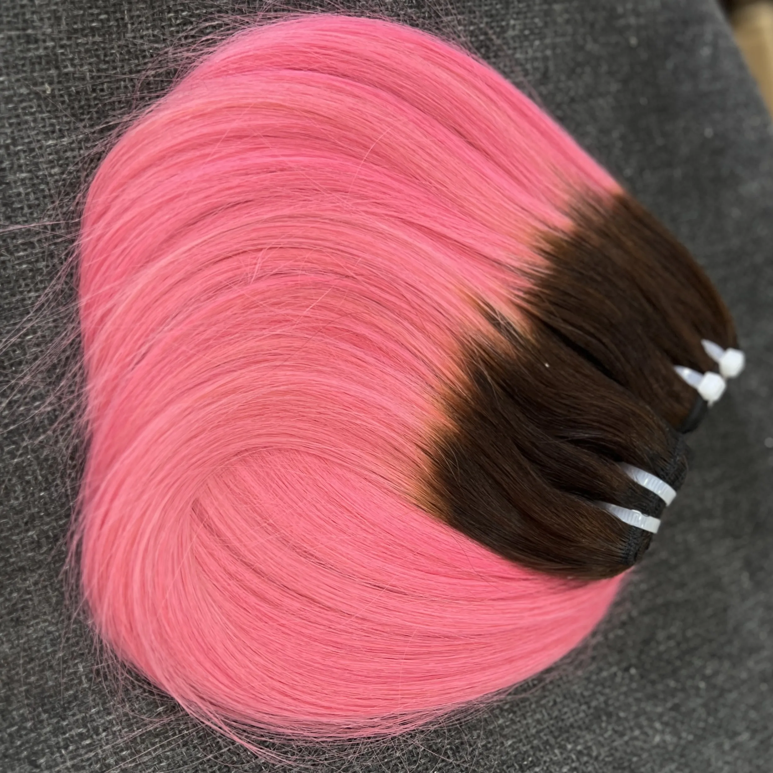 Bone Straight Double Drawn Long Pink Hair Weave Vietnamese Human Hair Extensions Cuticles Aligned