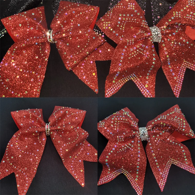 Best Selling Customized Rhinestones Glitter Cheer Hair Bow for Competition