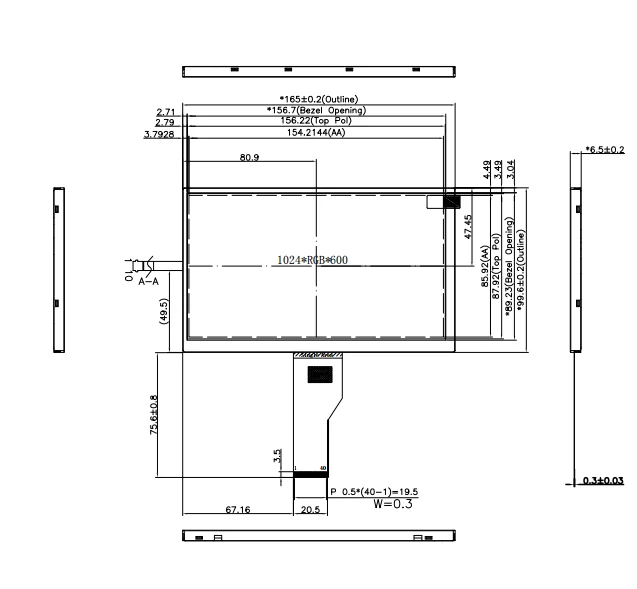 Wholesale Price High Brightness 7 Inch 1500nits TFT LCD Panel 1024*600 Industrial TFT LCD Screen