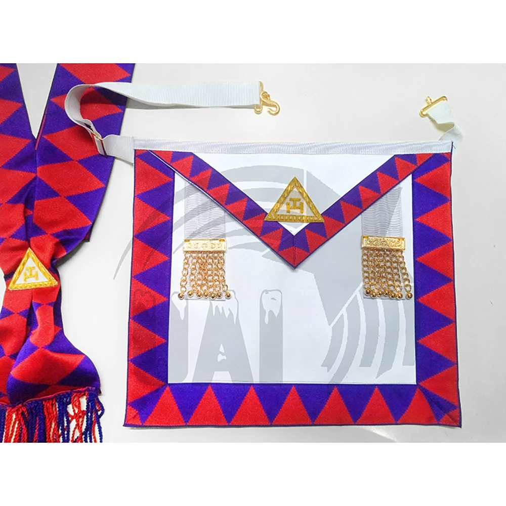 High Quality Masonic Item Regalia Leather Lodge Gold Embroidered Masonic Apron and sash Set fully customized color and design
