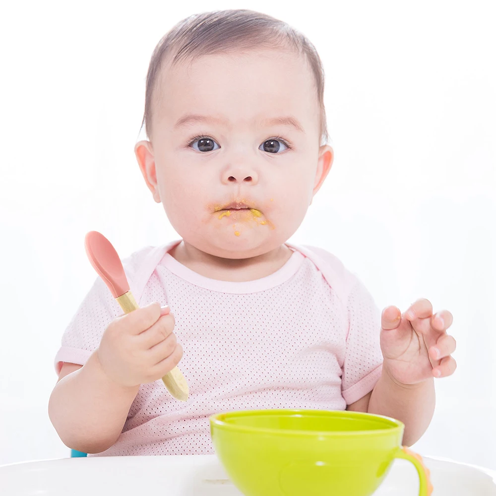 Hot Sale Safety Bpa Free 100% Silicone Spoon Food Miles for Baby Supplies Silicone Bib Spoon Bowl Baby