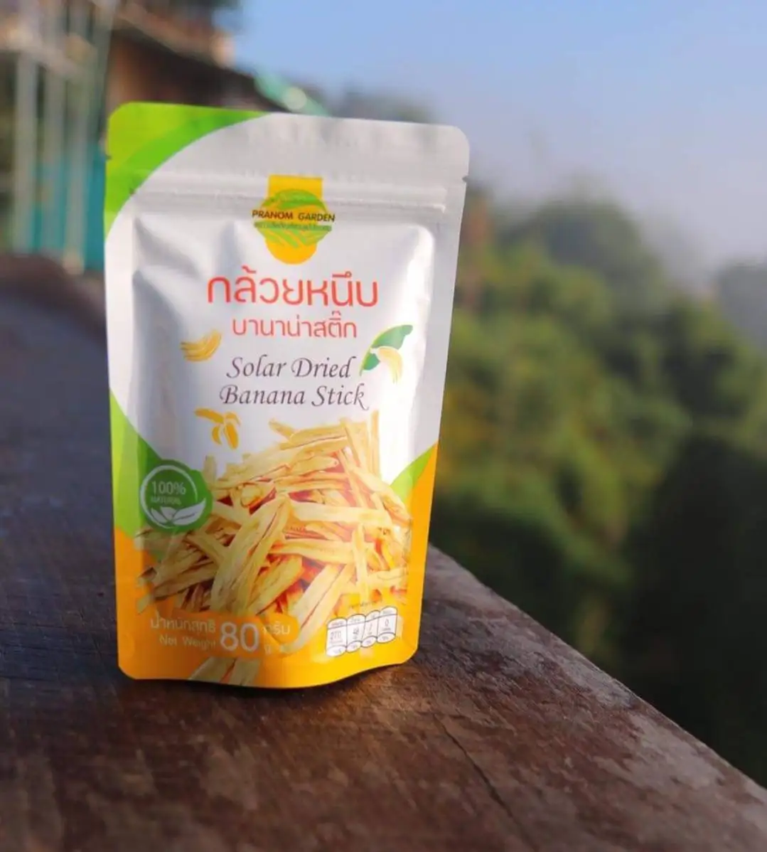 Banana Sun-Dried Organic Banana by a Solar Dome, No Sugar, Slightly Sweet, Natural Banana Flavor 80g./Pack