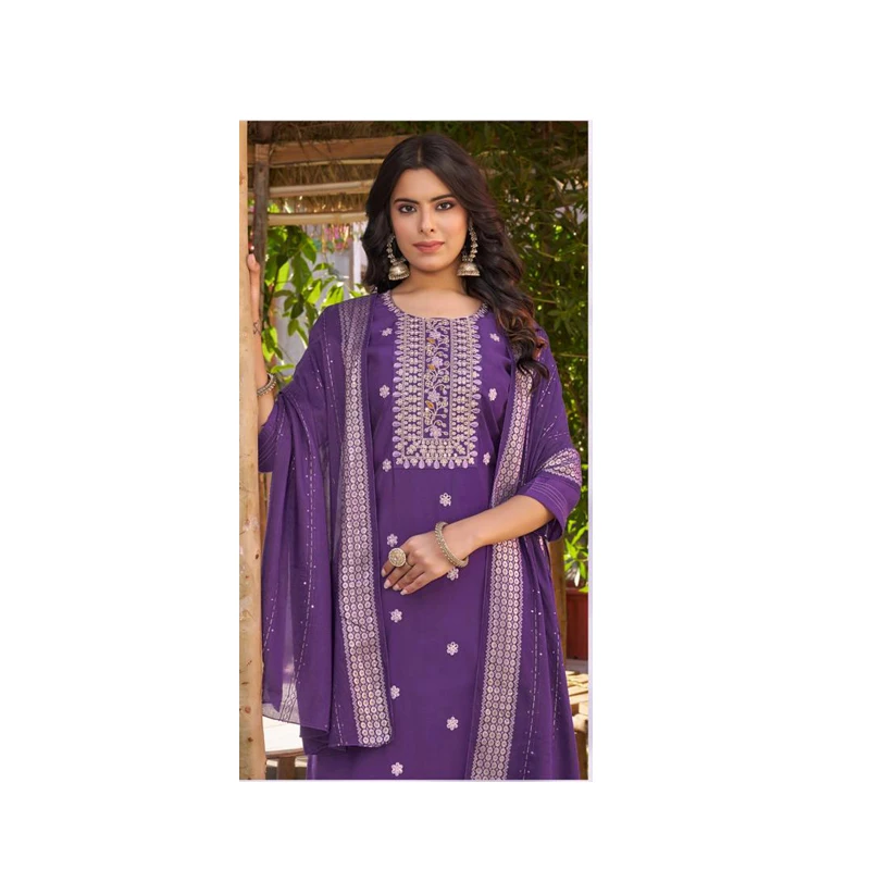 Ready to Wear Indian Ethnic Inner Lined Modal Silk Purple Kurti Set for Special Occasion Dress Women in