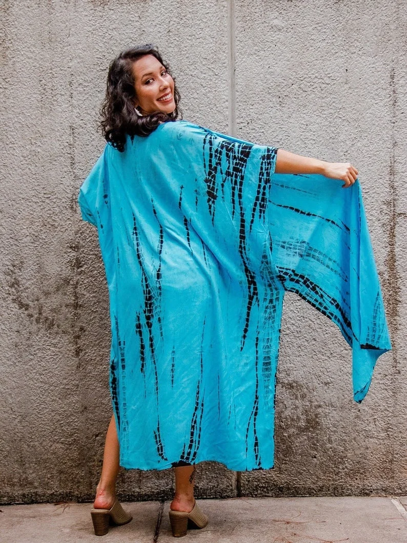 Tie Dye Long Rayon Beach Cardigan Kimono  Robe Summer Unisex Kimono Outdoor Woman Beach Dress