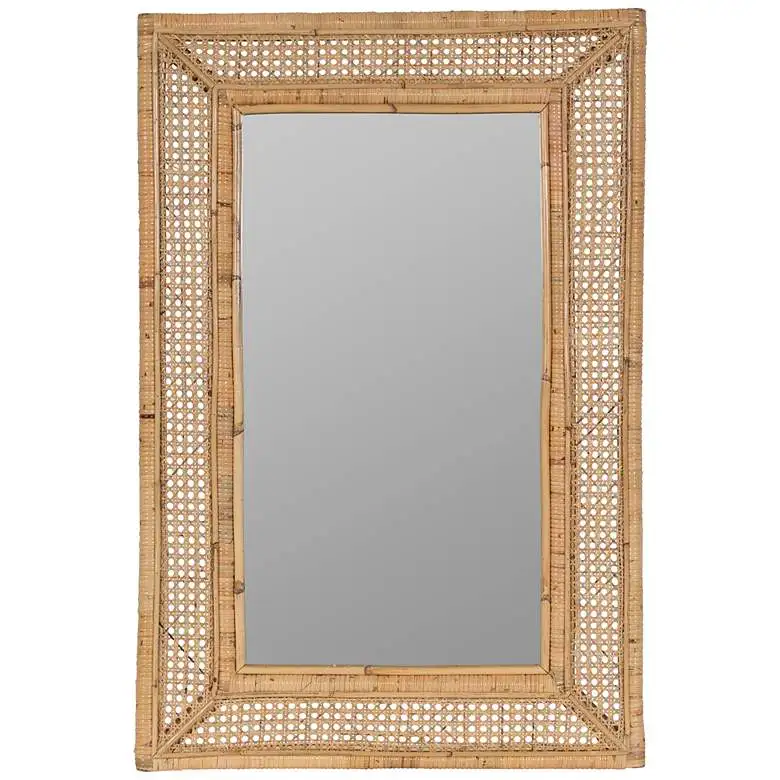 cheap wholesale wall decor rattan mirror frame wicker hanging mirror home and hotel decoration