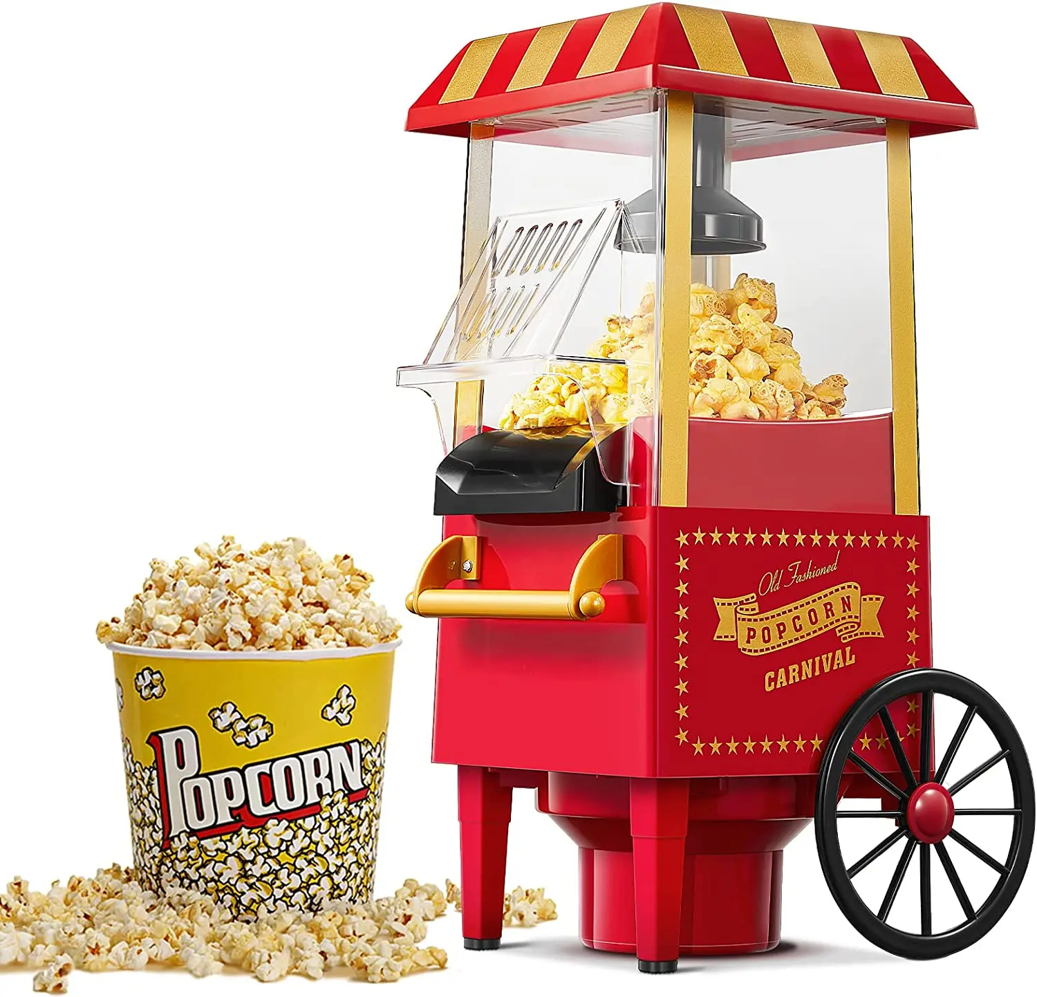 Commercial Red Popper Luxury 8 oz Stainless Steel Hinged Cover Electric Popcorn Machine With Warmer Bulb