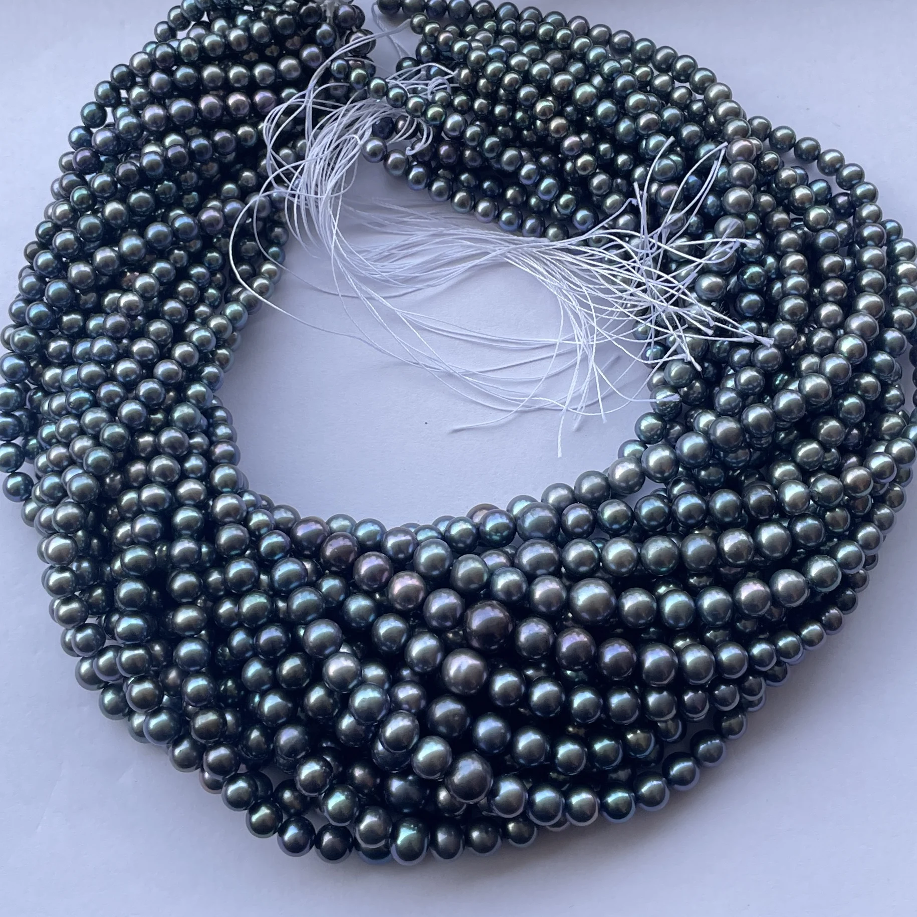 4mm 6mm 8mm Natural Black Rainbow Freshwater Pearl Stone Round Shape Beads Strand Wholesale Supply Jewelry Making Tahitian Real