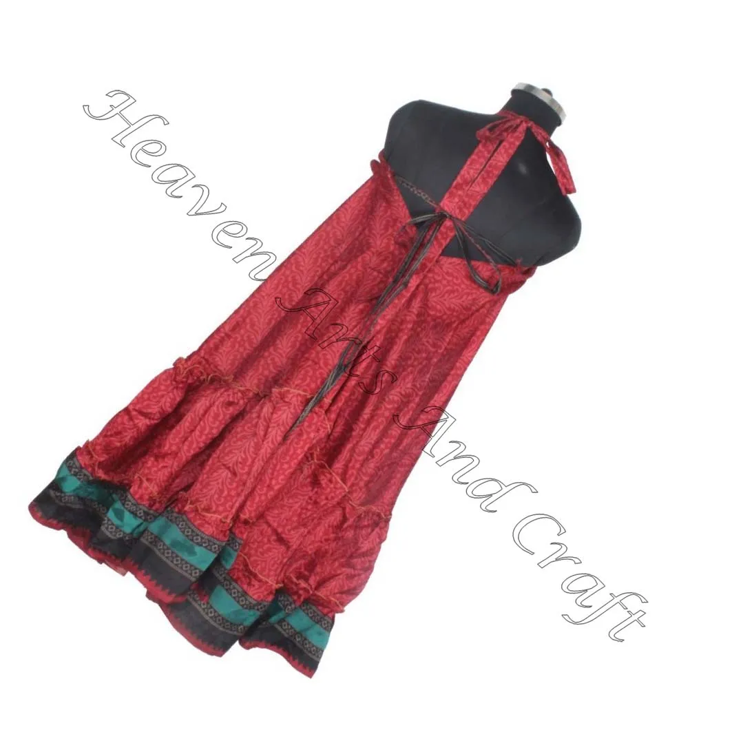 Bohemian Women Cheap Recycled Sari Silk Dresses Latest Fashion Causal Long Beach Dresses Ladies Elegant Dinner Gown Sleeveless E