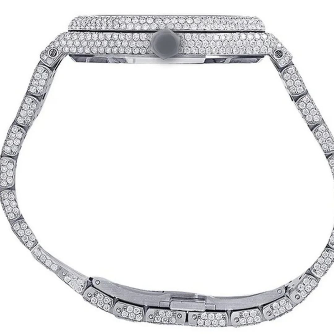 mechanical mens big face iced out bling belt bezel silver tester pass vs chrono custom logo with box moissanite diamond watch