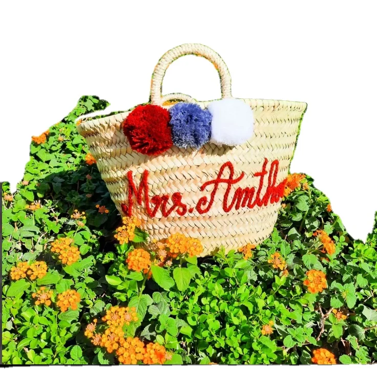 Wholesale Straw personalized basket Leather easy to Carry Large size Wayuu crochet bag for women handbag