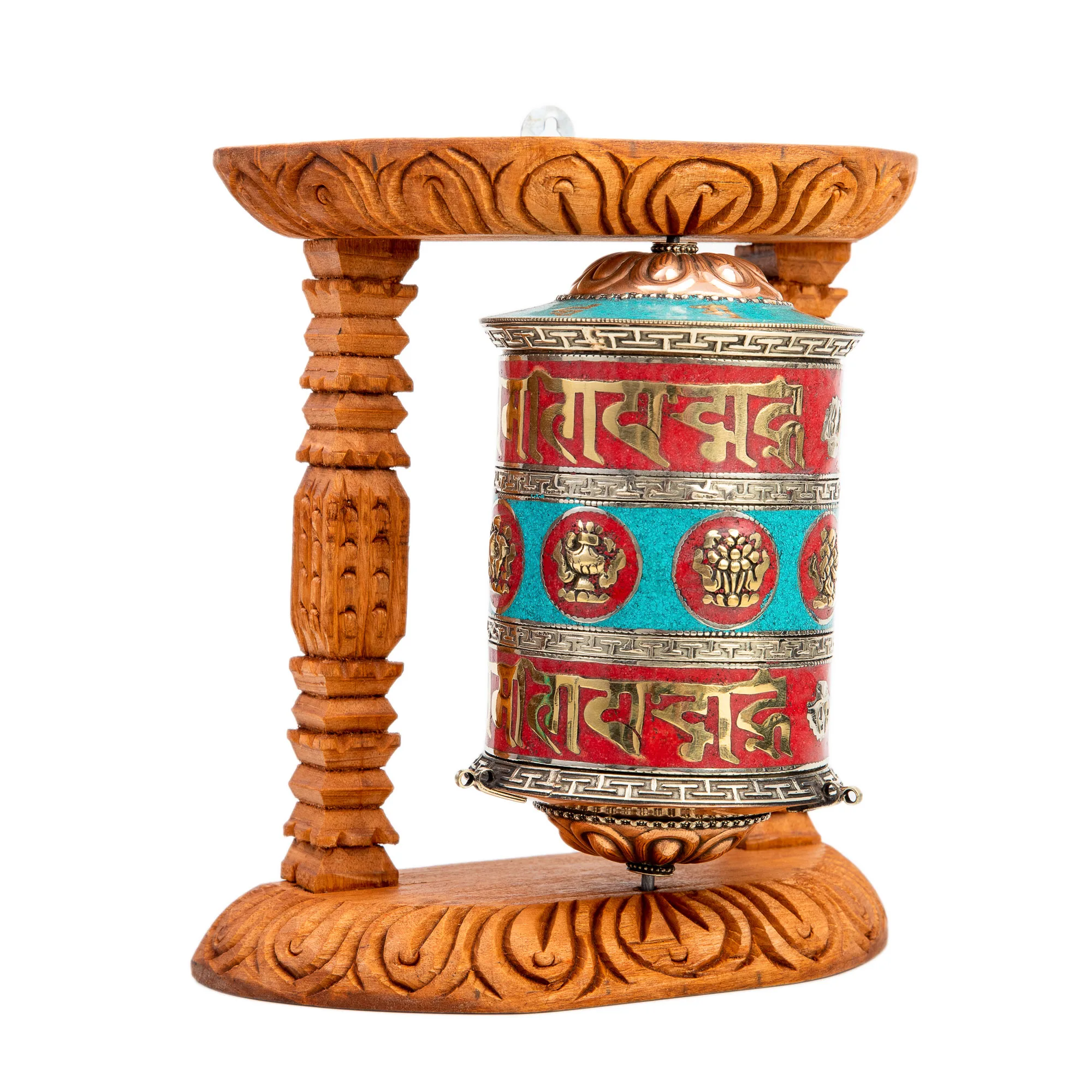 Handcrafted Tibetan Buddhist Prayer Wheel with Intricate Detailing and Om Mani Padme Hum Mantra
