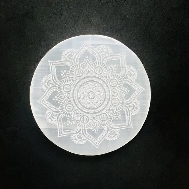 Selenite Charging Plate Crystal Charging Grid Plate/Disc Healing Crystal Energy Healing Engraved Selenite Charging Plate
