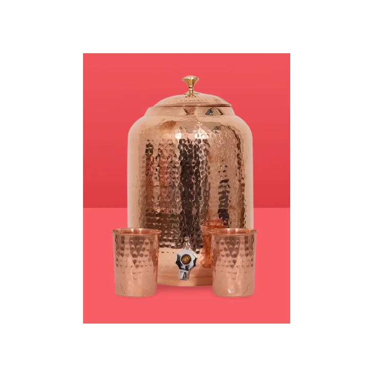 Trendy Design Copper Water Cooler Custom Handmade Hammered Water Cooler Copper With Glass and Steel Stand from Jamsons
