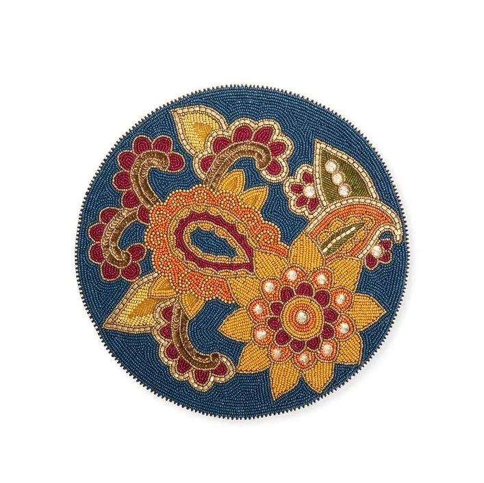 Stylish Handcrafted seed beads embroidery placemat Custom seed beads embroidery placemat Seed beads embroidery table placemat