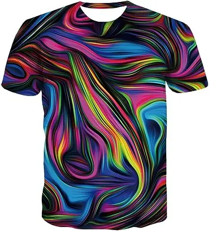 Colorful T-Shirts for Men 3D Printed Neon Abstract Tee Shirt Short Sleeve