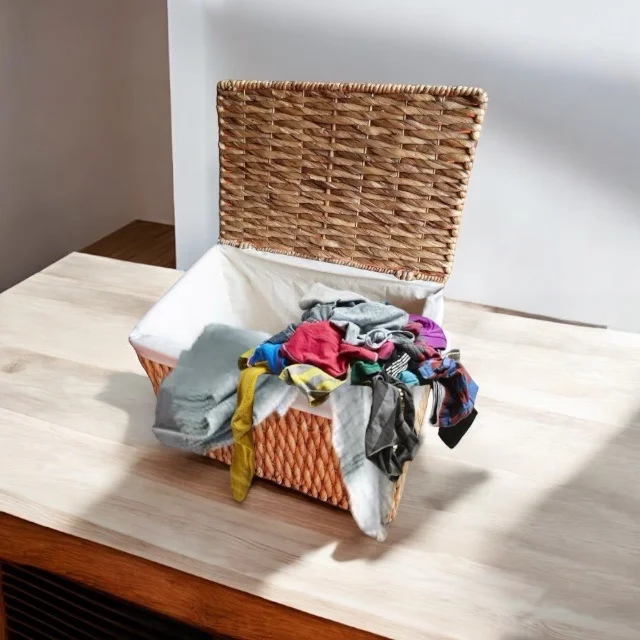 Handmade Cotton Linen Bamboo Storage Box Natural Color Water Hyacinth Basket Wholesale for Kitchen & Bathroom HO-4010BC