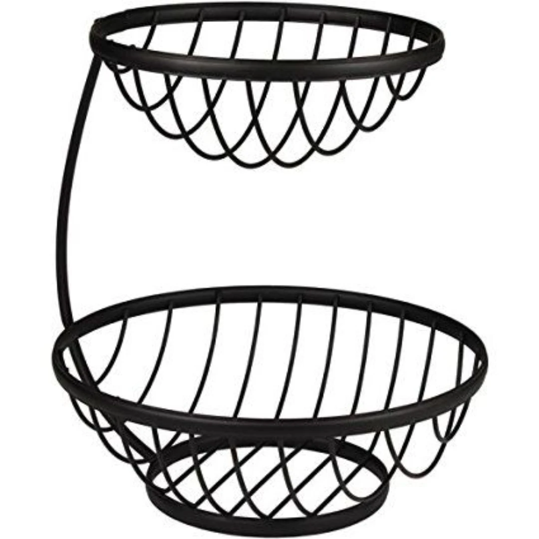Heavy Duty Manufactured in India Modern Household Items Metal Iron Black Powder Coated 3-Tier Fruit Basket Bowl for Countertop