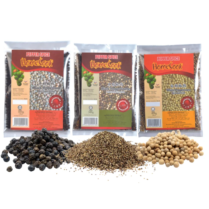 No Additives Bulk Black Pepper Wholesale Price Dried Single Spices and Herbs Products 400g Black Pepper Seeds In Premium Packet