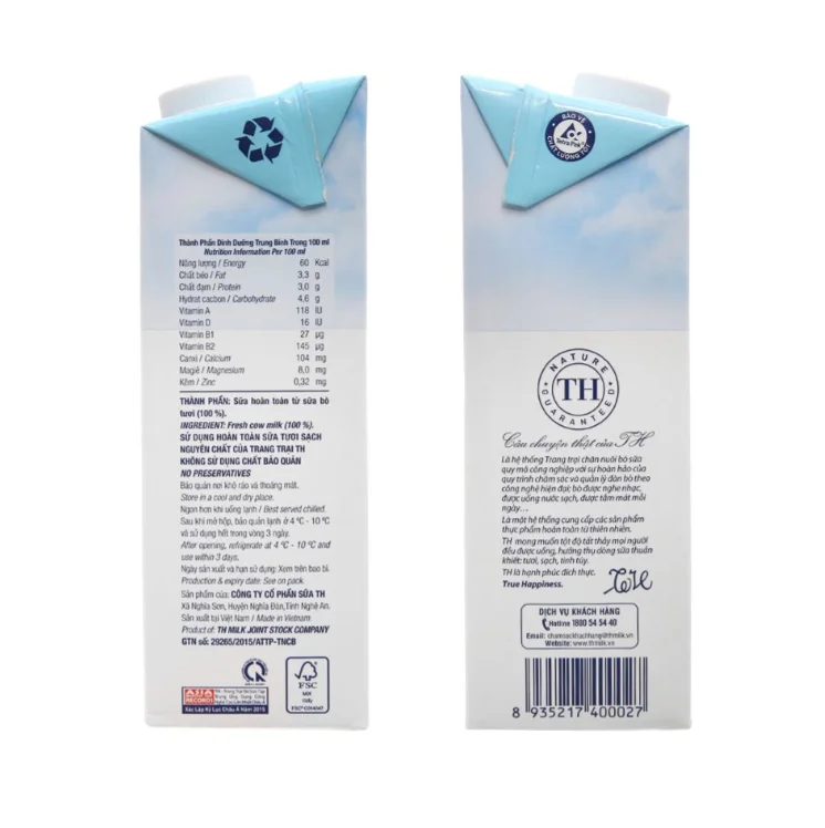 TH True Milk UHT Pure Fresh Milk 1000ml Natural Sweetness Direct Use Box Packaging Sterilized Whole Milk