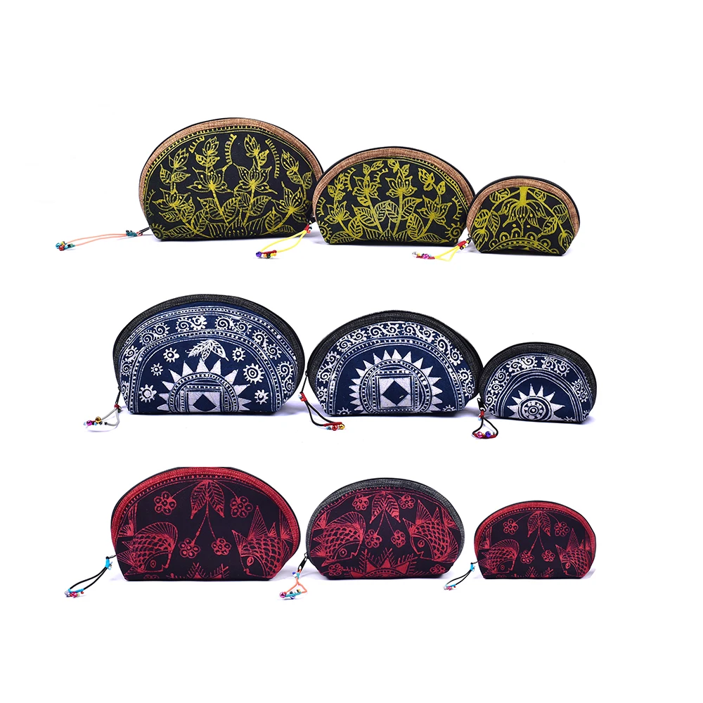 High Quality Wholesale Best Price Eco-Friendly Women Size M Wax Fabric Clam Purse with Thick Hand-Printed Hemp from Vietnam