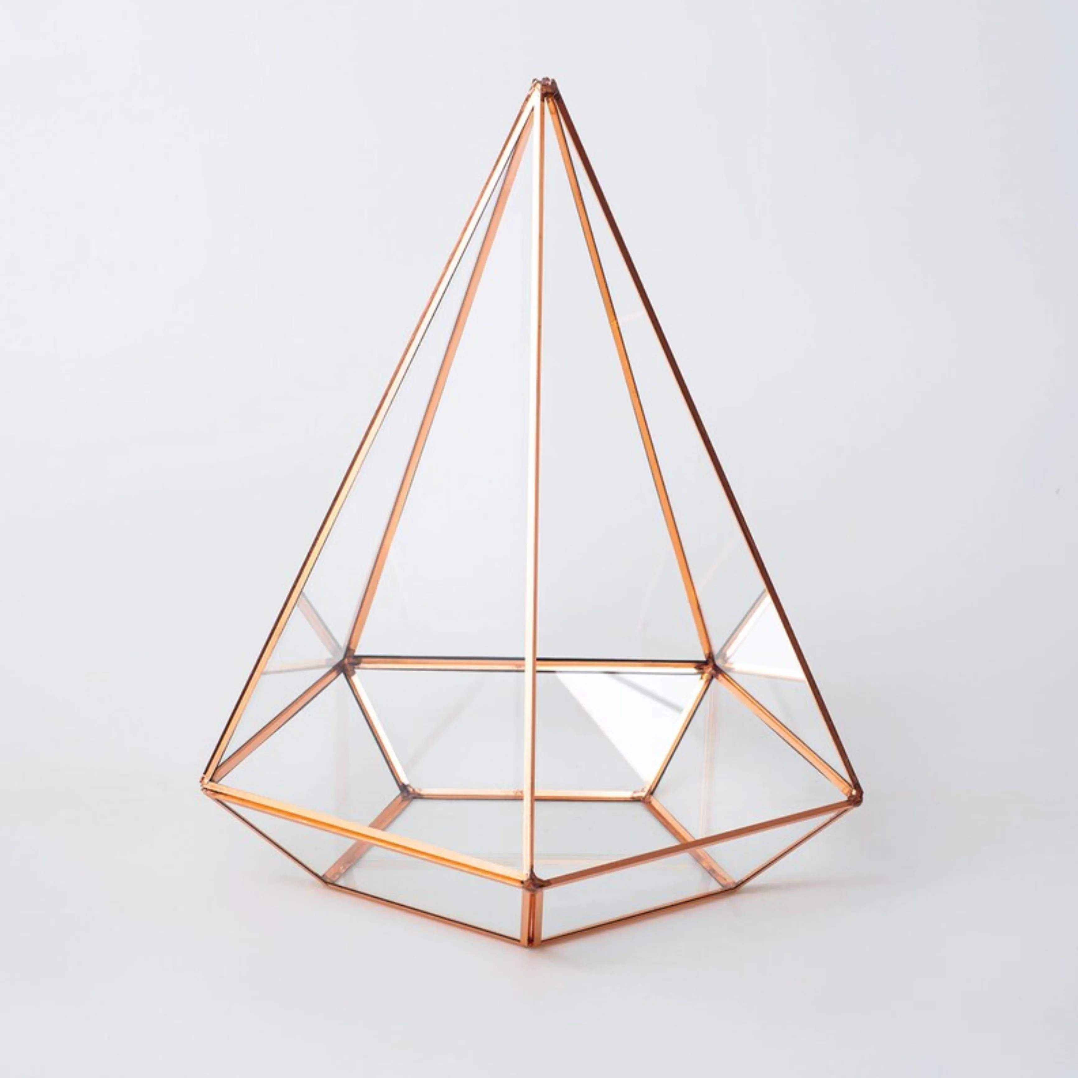 Rose Gold Geometric Glass Terrarium Wholesale Price Metal Framed Pyramid Glass Terrarium