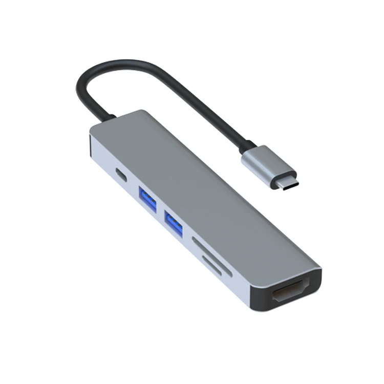 6 In 1 USB C Hub with 4K HDTV SD/TF Card Reader Type C 3.1 To 4K HD Adapter PD Fast Charge for MacBook Notebook Laptop Computer