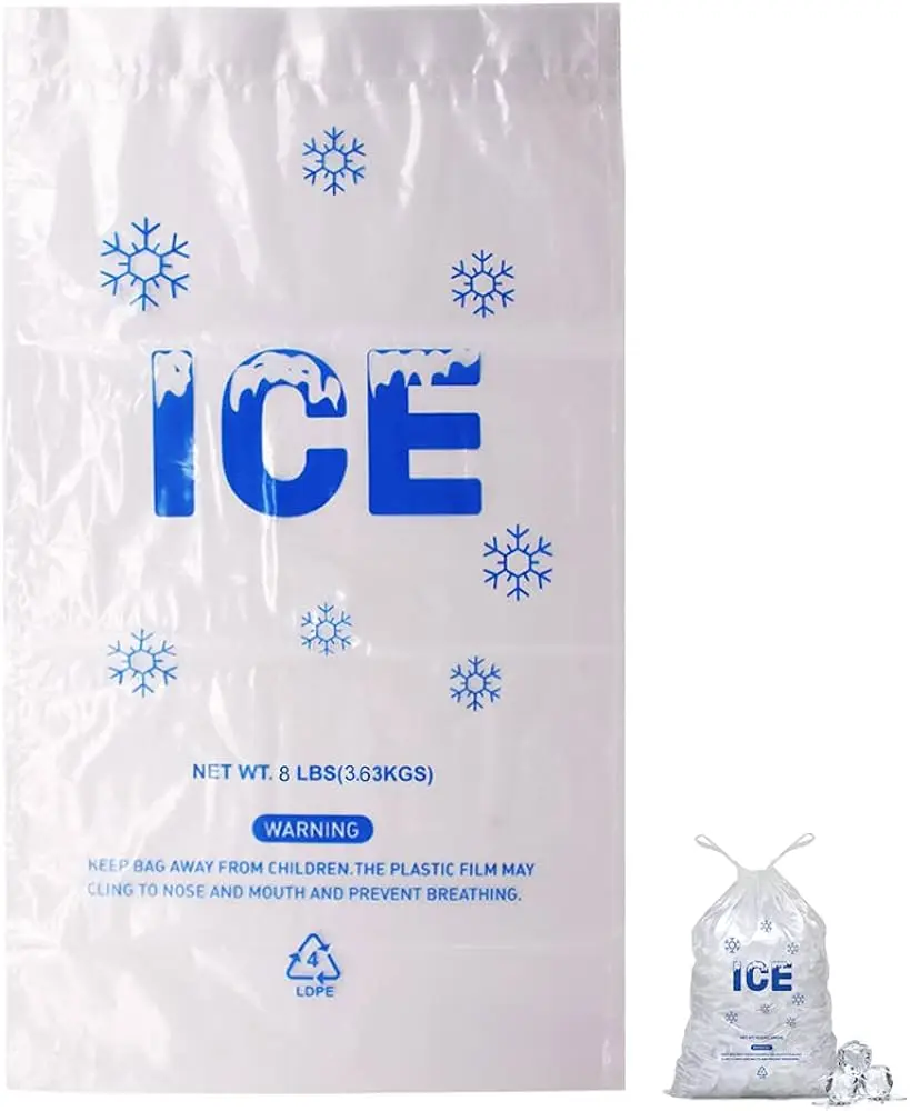 Best Price Custom Printed Logo Large Capacity Disposable LDPE 8/10/20 LB Plastic Drawstring Ice Bag