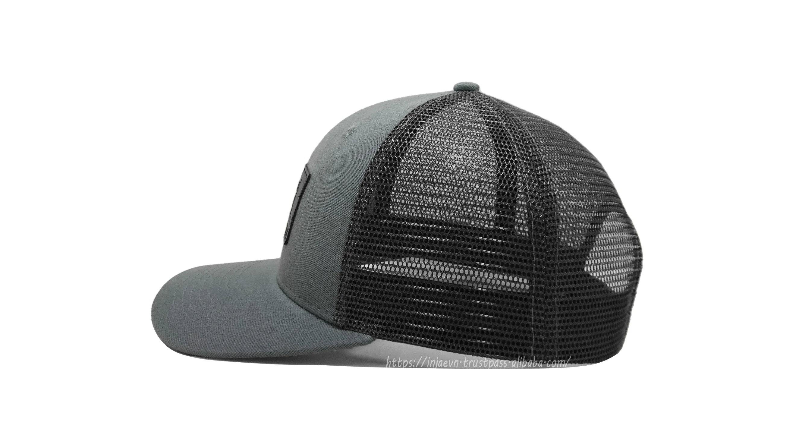 Custom Real Leather Patch Embossed Trucker Hats 6 Panel Solid Color Snapback Mesh Cap Injae Vina Factory Trucker Sport Caps