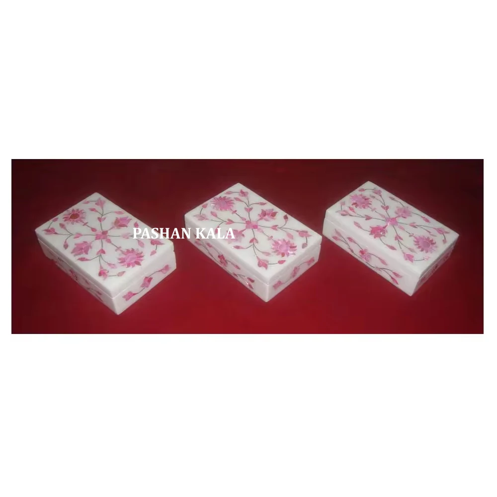 Best Quality Rectangle Shape Marble Inlay Box Polished With Fine Finishing & Use For Sweet Gift Decoration purpose Jewelry  Box