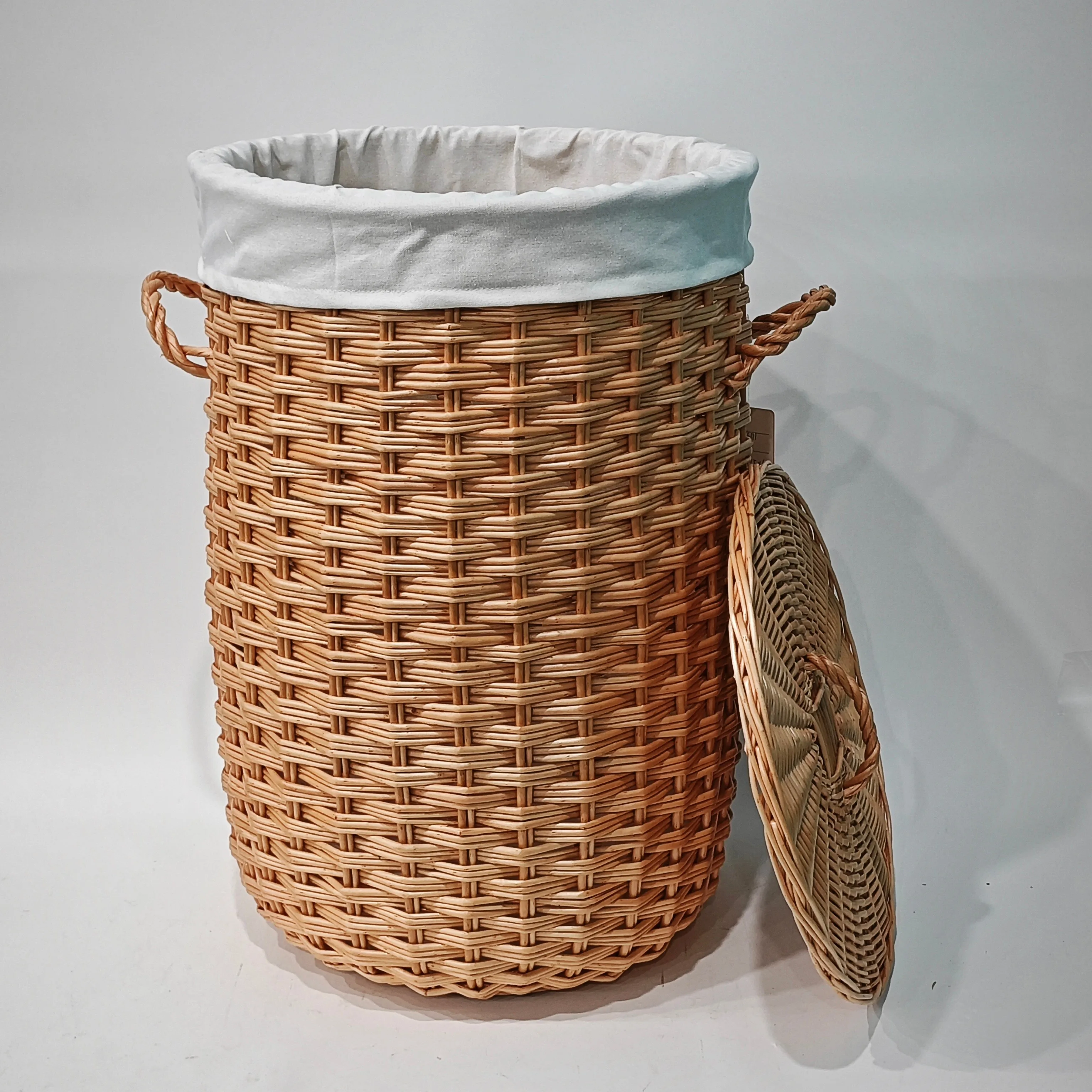 JY 2 Sets Large Round Wicker Basket for Clothes Storage Water Hyacinth Rattan Hamper Woven Laundry Hamper Basket with Lid