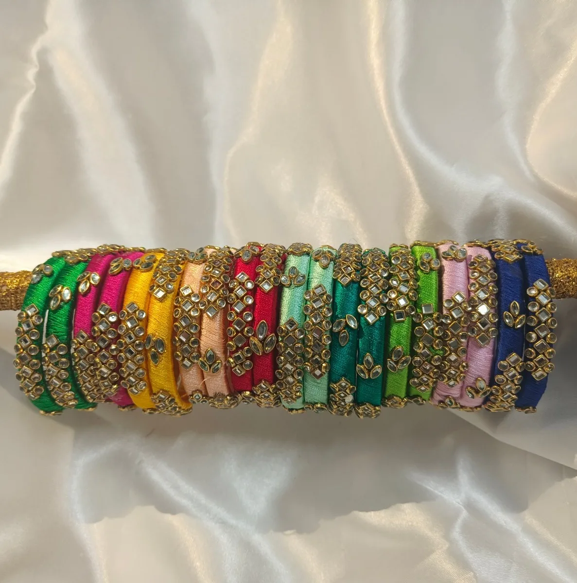 Colourful Silk Thread Stone Bangles Bollywood Style Wedding Gift Bulk Party Favor Fancy Indian/Pakistani Bridal Fashion Jewelry