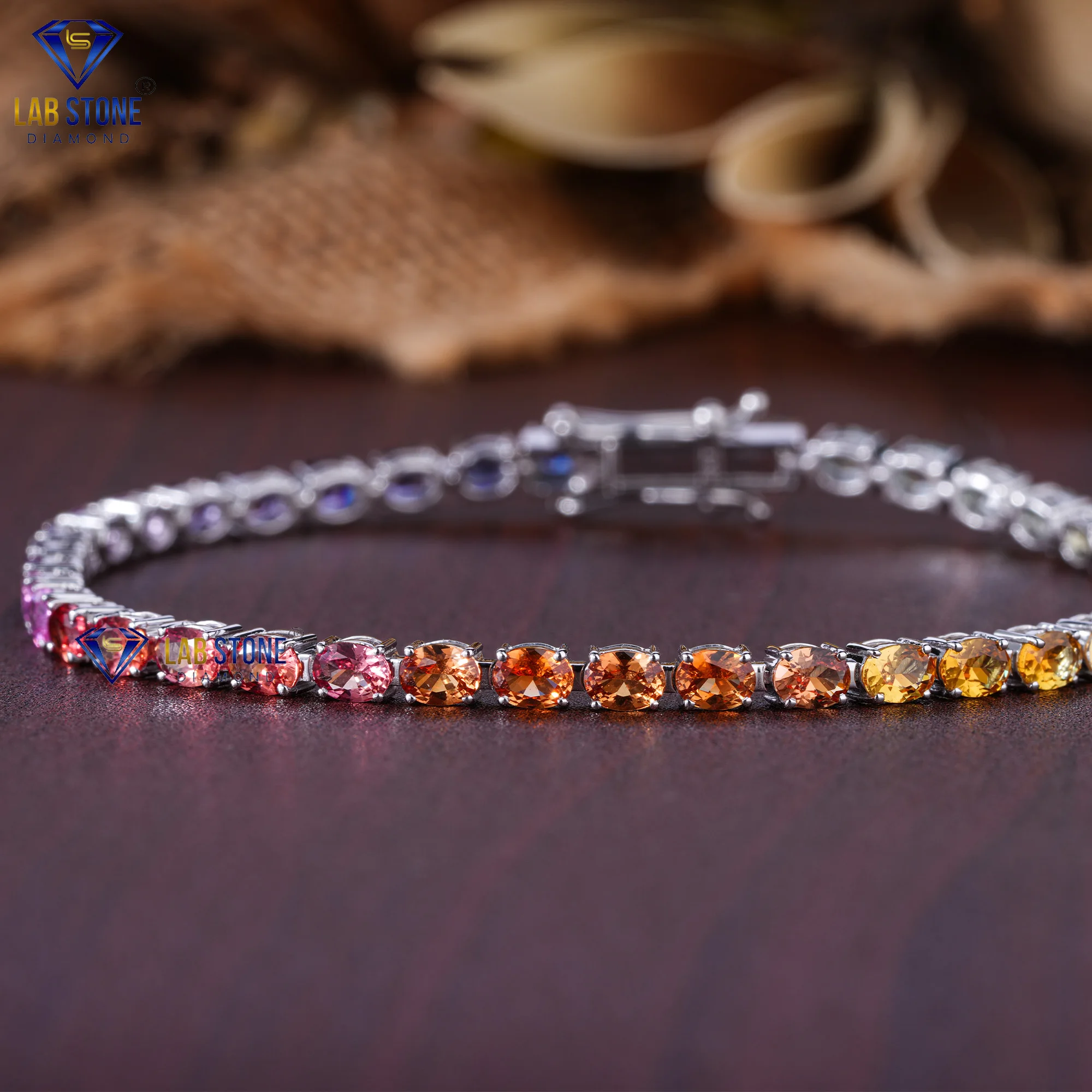 3.33 TDW Sapphire Oval Diamond Whitre Gold Bracelet by Labstone / Colorful Moments, Captured in diamonds