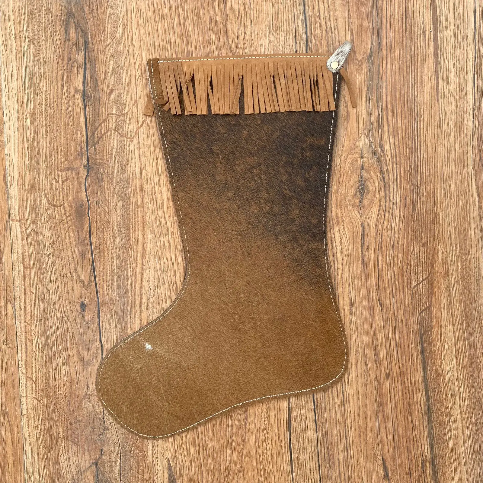 Premium Quality Hair On Cowhide Leather 16 Inches Christmas Stocking Full Grain Genuine Leather Fringe Christmas Tree Stockings