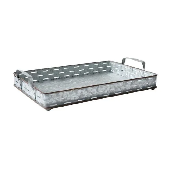 Rectangle Galvanized Tray with Wooden Handles for Wedding Party Serving Ware House Warming Home Office Use Tray