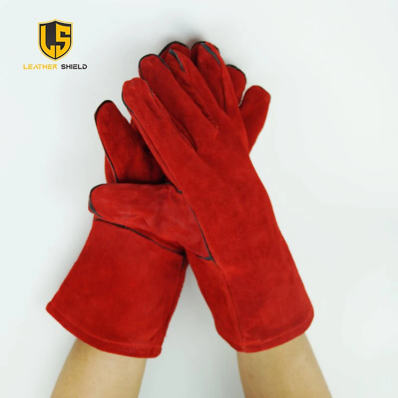 High Quality Double-layer Red Hand Safety Protection Real Leather Welding Gloves