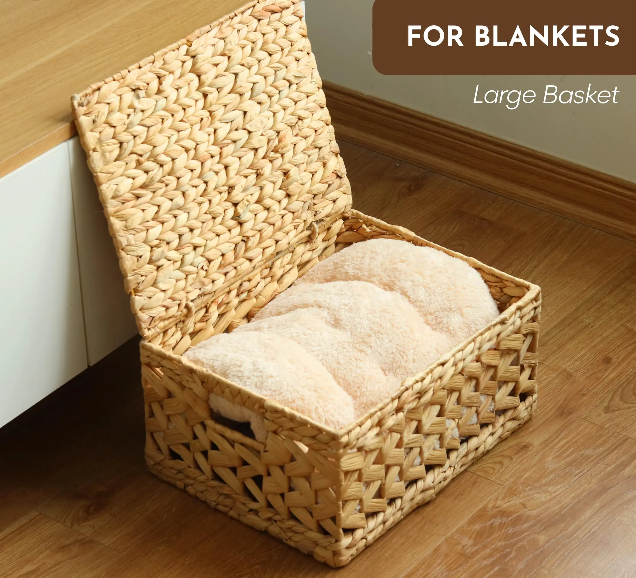 Wicker Storage Baskets with Lids, Set of 3 Rattan Lidded Hyacinth Baskets for Organizing Woven Large Rectanguarlar Basket Boxes,