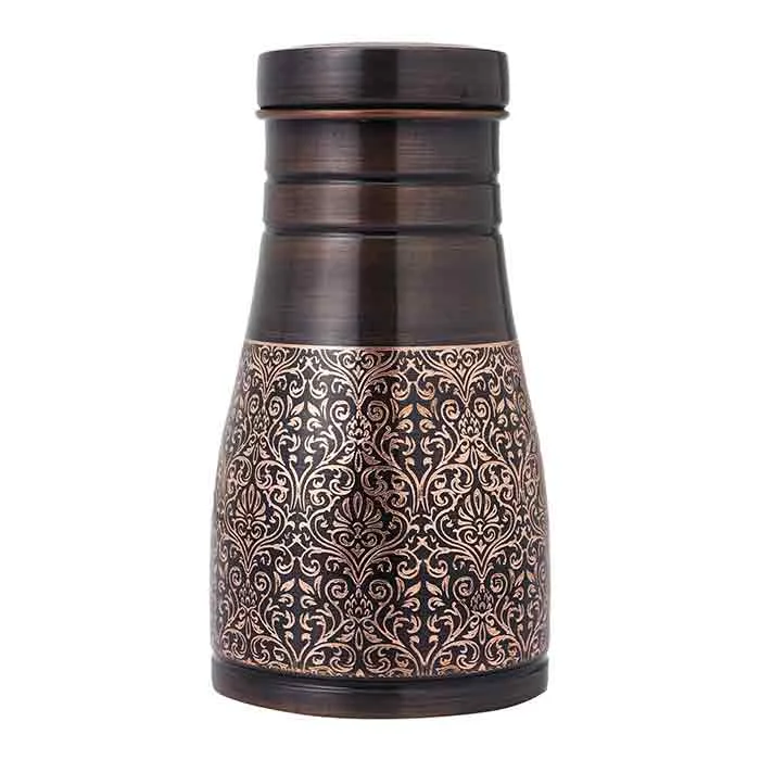 Buy Pure Copper Bedside Carafe with Etching Floral Designed 1Liter Capacity for Ayurveda Health Benefits