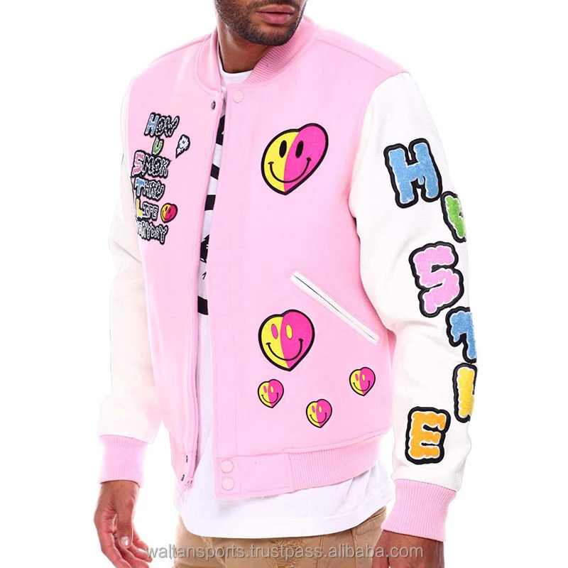 OEM Wholesale Bulk bomber letterman varsity jacket for men hot-selling chenille embroidery leather sleeves baseball Jackets