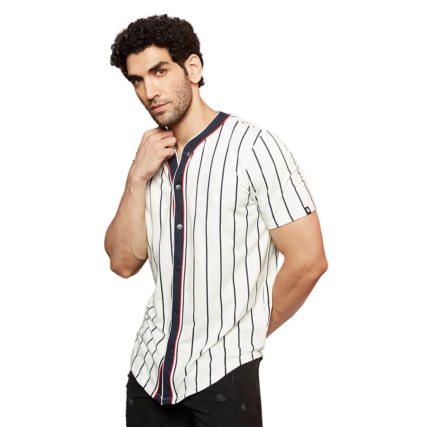 Wholesale Polyester Red Pinstripe Baseball Jersey Button Up Sports Shirt Personalized Stitched Name Number for Men/Women/Youth