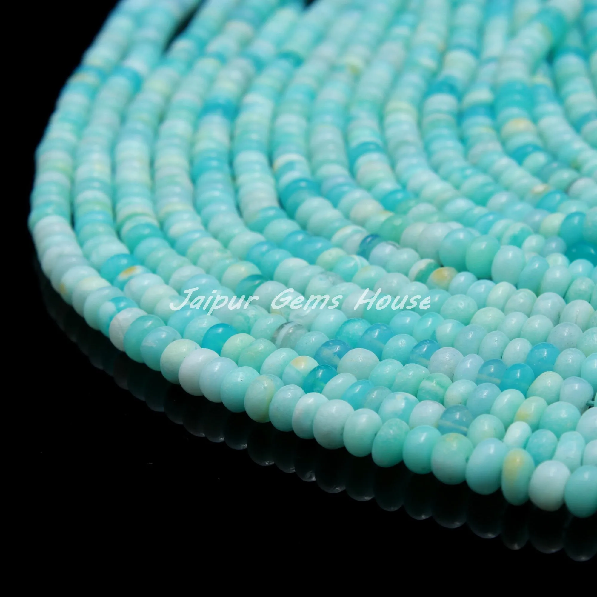 Hot selling Natural Peruvian Opal Smooth Rondelle Beads 4-6 mm Opal Beads Strand Gemstone Loose Beads Blue opal for jewelry
