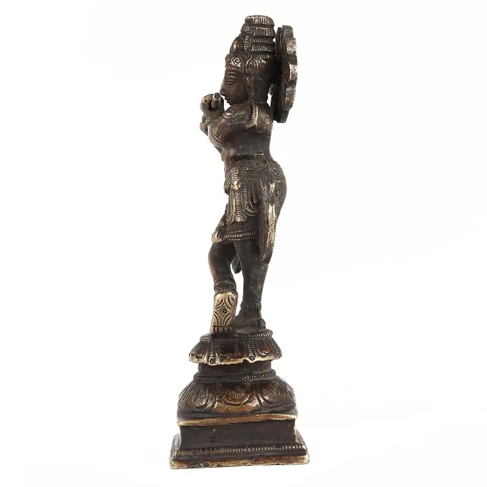 Handmade Indian Brass Antique Bronze Lord Krishna Sculptures Figurine Statue Home Decor Gift Items 15 x 4.5 cm SNC-135