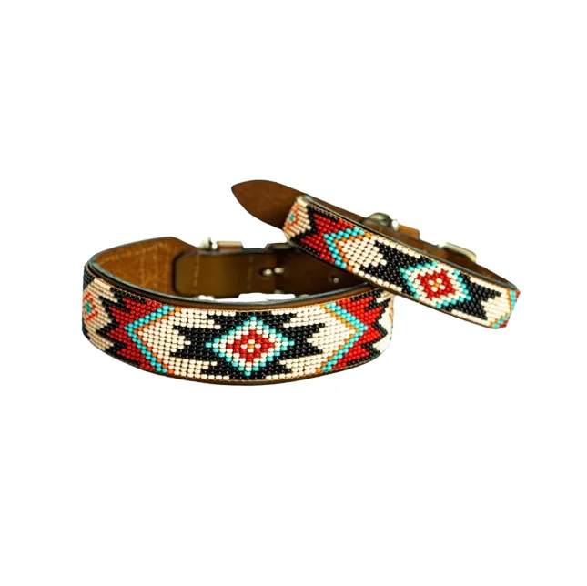Dog accessories Seed Beads Dog Collar Pure Handmade Leather And Seed Beads Dog Collar Custom Seed Beads Collar Accept Custom