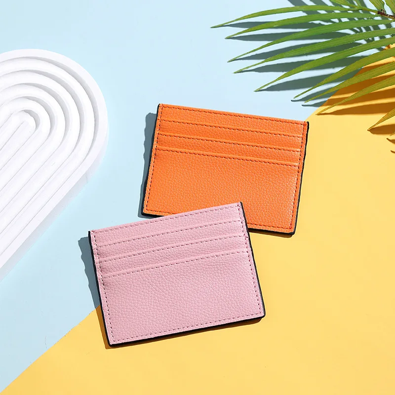 Custom Logo Slim Leather Card Holder Premium Pu Leather Minimalist Wallet Credit Cardholder