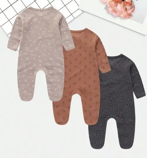 Wholesale Custom Toddler Infant Printed Zipper Sleepwear Pajamas 100% Organic Cotton Baby Footie Jumpsuit Romper