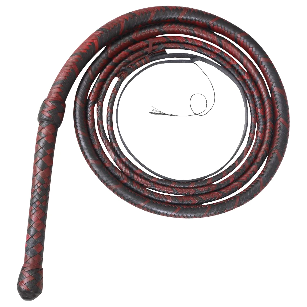 Red And Black Kangaroo Hide Real Leather Hand Made Heavy Bull Whip 4 To 16 Feet 16 Plaits  Belly & Bolster Construction